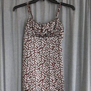 Y2K Mall Brand Dress XS Mini Spaghetti Strap LA Hearts PacSun Brown Blue Floral
